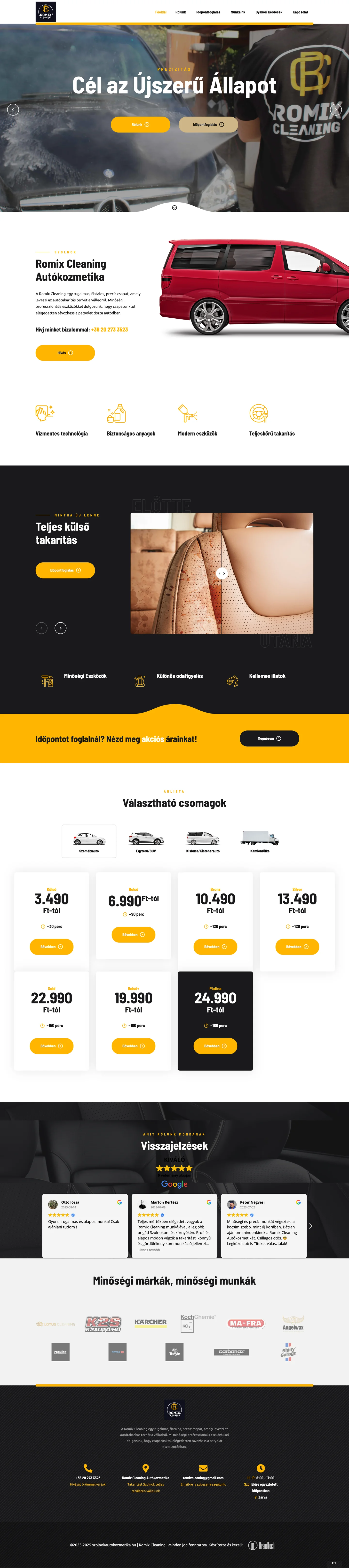 Szolnok Autókozmetika weboldalának teljes asztali képernyőképe