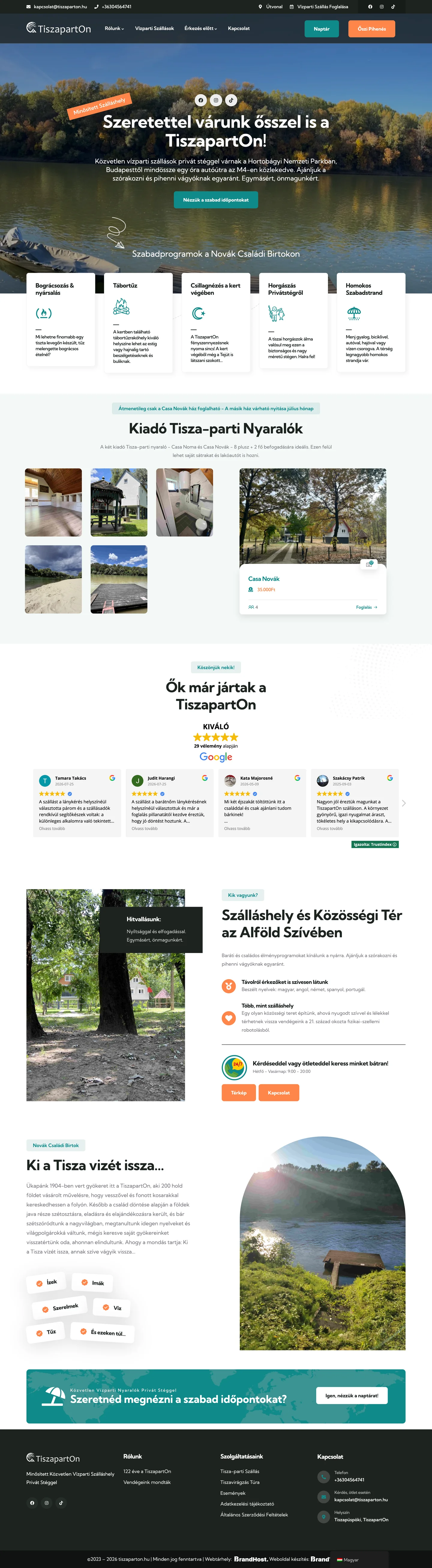 TiszapartOn weboldalának asztali képernyőképe
