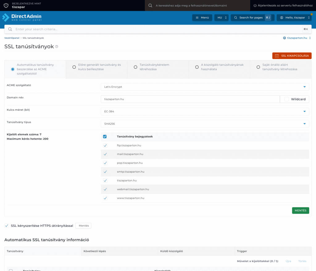 ssl tanúsítvány telepítése