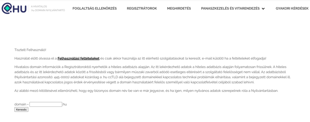 HU domain WHOIS lekérdezés